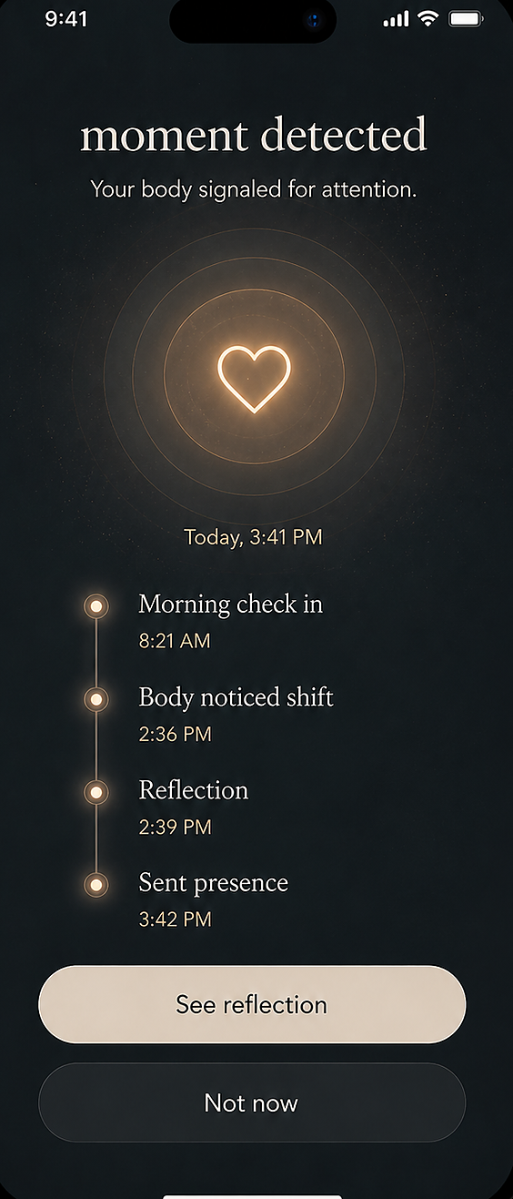 Moment Detected — a timeline of the day with a body signal noted.
